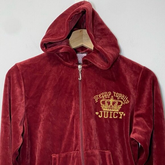 Juicy Couture Velour Zip Hoodie Garnet Red Classic Preppy Royal - Size L - Picture 4 of 8